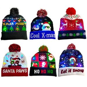 Chapeau de noël tricoté à LED, 28 Styles, nouvel an 2022, bonnet lumineux, chapeau chaud pour enfants et adultes, décor