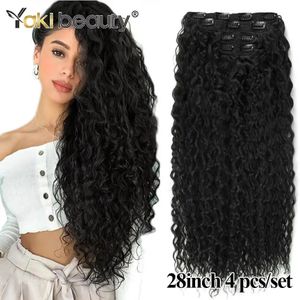 28 Synthetische Kinky Curly Clipin Hair s Super Long Water Wave Clip in 160200Grammen 4 PCS Volledige hoofdstukken 240410