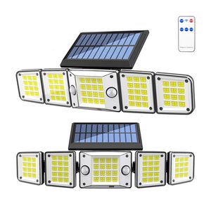 280 LED Outdoor Solar Wall Lights 5 Head Motion Sensor Independent Solar Panel Waterdichte afstandsbediening Remote Control Courtyard Villa Wall Lamp