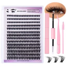 280 pc's verschillende maten stabiele gesegmenteerde d krul 30 p -diy wimpers 2 in 1 dubbele koplijm wimpersuitbreiding kits