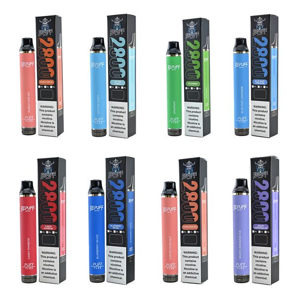 2800 Puff Flex jetable Vape Pen REPUFF E cigarettes 850mAh Batterie 8ml Pods Cartouche Pré Remplie Barres de Dispositif de Vapeur Portable 26 couleurs