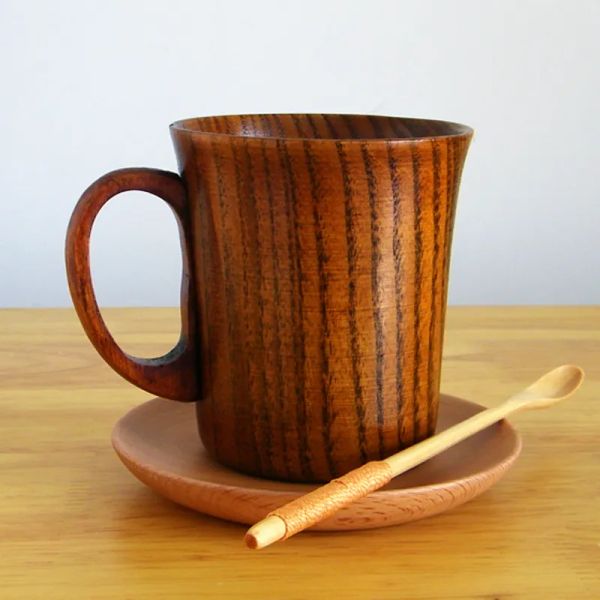 Tasse à bière en bois de 280 ml tasse en bois primitive de haute qualité avec poignée tasse à café en bois naturel tasse à thé tasse à boire en bois cadeau