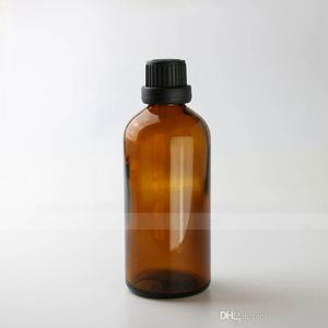 280 pcs/lot 100 ml bouteilles en verre ambré avec bouchon réducteur d'orifice pour contenants cosmétiques d'aromathérapie aux huiles essentielles