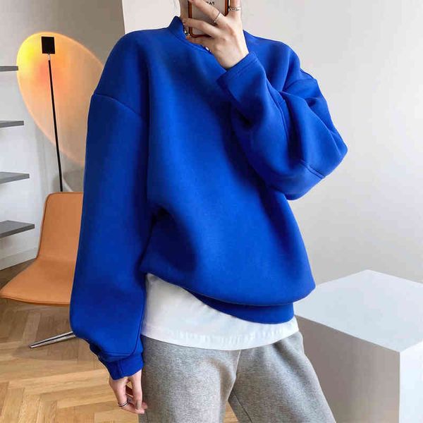 282 Printemps Automne Femmes Sweat Mode Casual Simple Saphir Bleu O-cou Lâche Espace Coton Versatile Femme Pulls Marée T220726