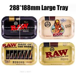 288*188mm Ruwe Cartoon Rolling Lade Metalen Sigaretten Roken Grote Trays Droog Kruid Tabak Plaat Case Opslag machine Tool Gift