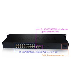 Freeshipping 288W POE-schakelaar 16 poort 10/100 Mbps POE POE-voeding en 2-poorts Gigabit UPLINK PORT 48V POE IP-camera's en draadloze AP