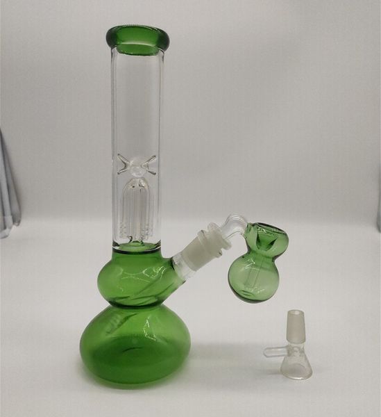 28 cm 10 pouces en gamine en gueuage Verre vert avec ashcatcher mince pipe à eau fumant bongs bongs tabacs fumièmes de fumée