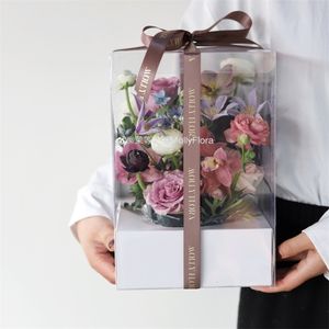 28CM Creative Panoramique Rose Conservé Fleur Fraîche Emballage Transparent Boîte-Cadeau Fête Cookie Sacs De Bonbons De Noël Valentine 220420