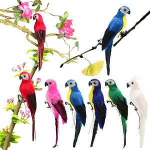 28cm mousse Feather Parrot artificiel Simulation faite à la main Décoration de jardin Home Animal Birds Figurine Ornement 240416