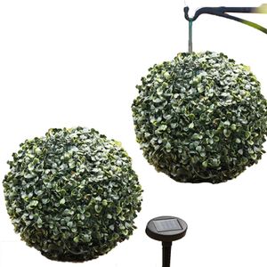 28cm Groene Solar Powered Topiary Buxus Artificial Garden Ball 20 LED-verlichting Nieuw