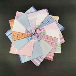 28cm Mannen Plaid Zakdoeken 100% Katoen Streep Hankies Gift Vrouwen Klassieke Zakdoek Pocket Hanky ​​Rattice Square Zakdoek BC BH3464