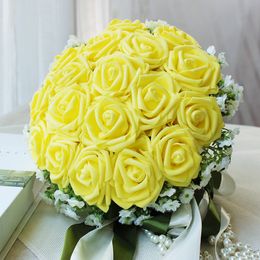 28cm Rose Artificial Bridal Bouquet Bruid Bloemen Bruiloft Boeket Zijde Lint Nieuwe Buque de Noiva Multi Colors