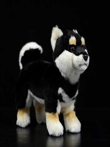 28 cm Shiba Inu vraie vie en peluche debout japonais chien noir poupée pour animaux de compagnie doux réaliste peluche mignon enfants jouets cadeaux de noël Q06466602