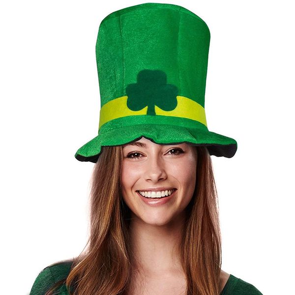 28cm x 38cm Irish St Patrick Day Green Shamrock Velvet High Top Hat Party Adult Cap Disfraz para decoración de fiesta