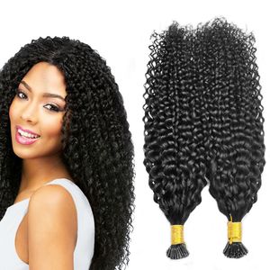 Extensions de cheveux naturels crépus bouclés de 28 pouces, Extensions de cheveux I Tip, Microlinks, Fusion kératine collée, 100 brins, pour femmes noires