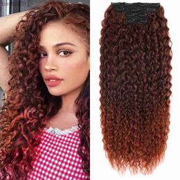 28 pulgadas Kinky Curly Clip In Hair 4pcs Pelo sintético Marrón Rubio Pelo largo Afro Rizos Postizos L230520