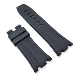28 mm - 24 mm zwart rubberen band roségouden gesp en connectorverbindingen band voor AP Royal Oak Offshore 42 mm horloge