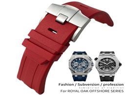 28 mm 30 mm Hight Quality Fluoureuze rubberen siliconen horlogeband voor AP Royal Oak stalen naaldgespoel Waterdicht Soft Black Red GR5327571