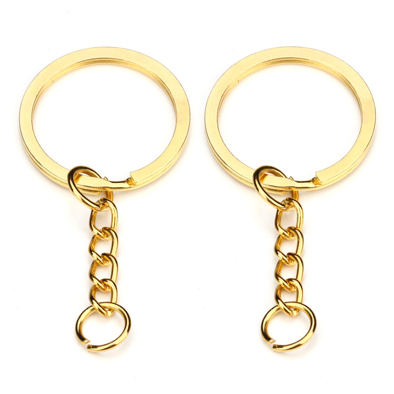 28mm Gouden Sleutelhanger Sleutelhanger Ronde Split Ringen met Korte Ketting Rhodium Brons Sleutelhangers Vrouwen Mannen DIY Sieraden Maken Sleutelhangers Accessoires