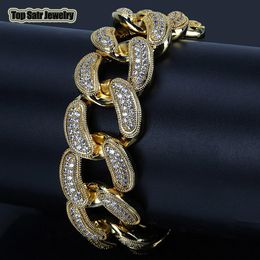 28mm Mannen Vrouwen Hiphop Miami Cubaanse Link Volledig CZ Ketting Armband Gieten Micro Cubic Zirconia Clasp Iced Out Bling Bling DJ Rapper Sieraden