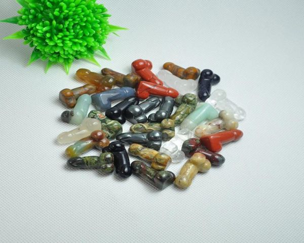 Pendentifs de couleur aléatoire de 28mm, Mini Statue de plante de pénis, sculpture en pierre naturelle, décoration d'aquarium pour la maison, polissage en cristal, Gem8680957