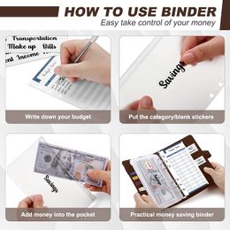 28PCS A6 Budget Binder Planner met cash enveloppen met rits, kostenbudgetbladen, contante organisator voor budgettering en geldbesparend