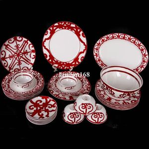 28pcs Ceramic Dinner Plates Set bone china Dinnerware Sets classic Chinese red porcelain tableware suit wedding gift
