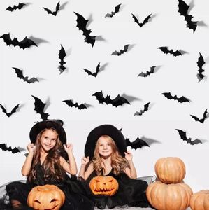 28 pièces bricolage Halloween fête fournitures PVC 3D décoratif effrayant chauves-souris mur décalcomanie fenêtre autocollant Halloween veille décor décoration de la maison