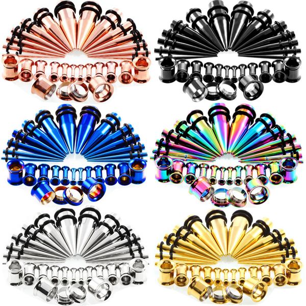 28pcs Piercing Bijoux 316 Cônes En Acier Inoxydable Coloré Anodisé Double Évasé À Filetage Intérieur Vis Ajustement Oreille Chair Tunnel Plug Oreille Jauge Expander