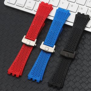 28x22 mm roodblauw zwart siliconen rubberen horlogeband voor tagband voor heuer ademende band vouwen gesp voor carrera armband