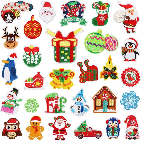 29 Piezas Parches Termoadhesivos de Navidad Lindo Copo de Nieve Alce Bordado Coser Apliques Parche de Reparación para Ropa Chaquetas Mochila Reparación Decoraciones