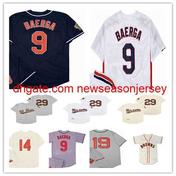 29 Satchel Paige Maillots de baseball vintage 9 Carlos Baerga 19 Bob Feller 14 Larry Doby Cousu Marine Blanc Gris Beige 1902 1974