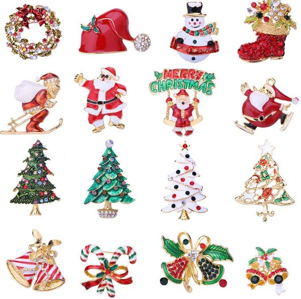 29 estilos, venta al por mayor, broche colorido con diamantes de imitación de cristal para árbol de Navidad, regalos de Navidad, joyería, broches para ropa a la moda