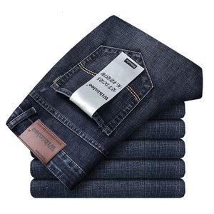2940 hommes printemps et automne pantalons classiques droit affaires bleu noir jean élastique coupe ajustée travail décontracté 240113