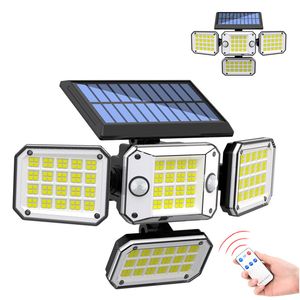 296 LED Luz solar 4 cabezas 2 Sensor Lámpara solar dividida integrada Foco gran angular para interiores y exteriores