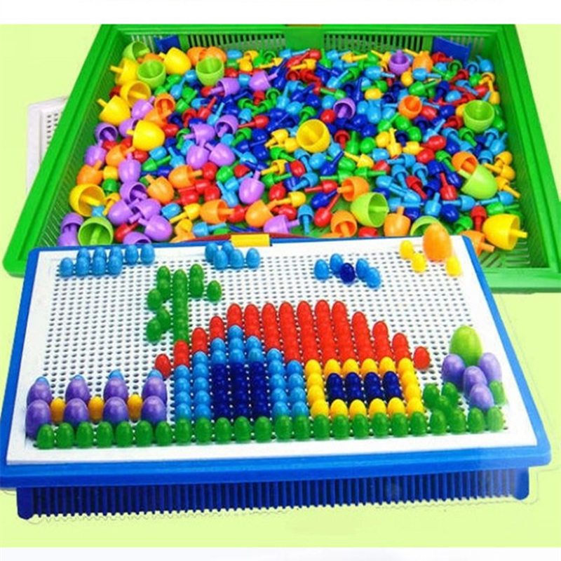 296 Pieces Box-packed Grain Mushroom Nail Beads Intelligent 3D Puzzle Games Jigsaw Board For Children Kids Educational Toys Wholesale
