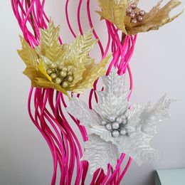 29 cm tissu or brillant fleur de Noël décoration de fête de mariage fleur accessoires de décoration de Noël simulation fleur vente directe d'usine