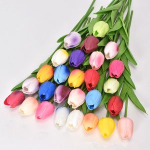 Arreglo de flores artificiales de tulipán de PU de tacto Real de 29cm, ramos de flores para decoración de hogar y oficina, centros de mesa de boda para damas de honor nupciales