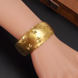 Bracelets de 29mm de large pour femmes, or massif jaune 14 k rempli de bijoux de dubaï, bracelet étoile ouvert, cadeau de mariée pour maman, présent 336a