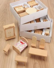 29pcs Set Dollhouse Miniature Ongevoelde houten meubels Suite 1 24 Schaal Model Doll speelgoed Kids Toys For Children T2001169366982