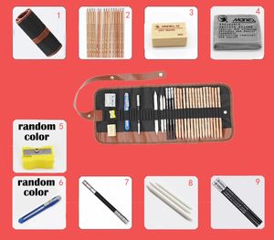 29 pièces/ensemble Portable fournitures d'art en plein air croquis crayons étui charbon de bois gomme Cutter Kit sac artisanat pour outils de dessin