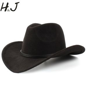 2Grande Taille Laine Femmes Hommes Western Cowboy Chapeau Pour Gentleman Lady Jazz Cowgirl Avec En Cuir Cloche Église Sombrero Caps 220813