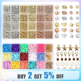 Kits de 2 cajas de cuentas CCB, 8 estilos, kits de colores mezclados con arcilla, cuentas planas de arcilla polimérica para joyería DIY, fabricación de collares y pulseras 231229