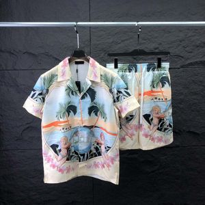 2Casablanc Shirt 22SS Shirts Designer Masao San Print Mens Casual Shirt Womens Loose Silk Casablacnca manches courtes T-shirt de luxe TEESQW16