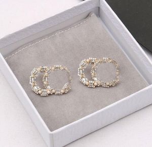 2color 18K chapado en oro Diseñadores de la marca V Letras Stud 925 Mujeres geométricas de plata Ronda Crystal Rhinestone Pearl Earring Wedding Party Jewerlry
