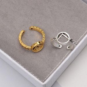 Anillos de banda con letras de marca chapados en oro de 18 quilates de 2 colores para hombres y mujeres, diseñador de moda, anillo abierto Simple, accesorios de joyería de Metal, regalo