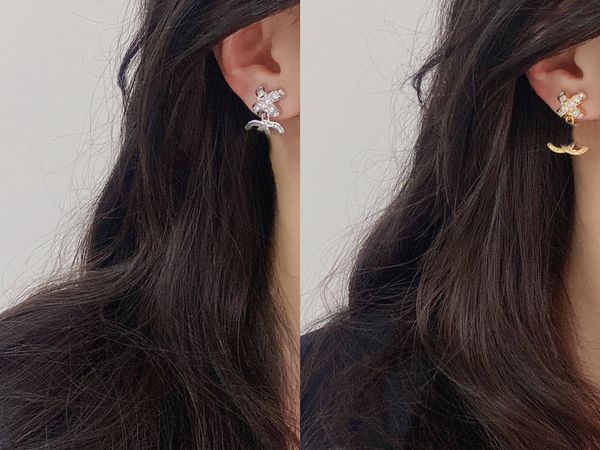 Pendientes colgantes de diseñador de moda de 2 colores para mujer, joyería con letras, diamantes de cristal de cobre, accesorios de acero inoxidable de latón para mujer A906