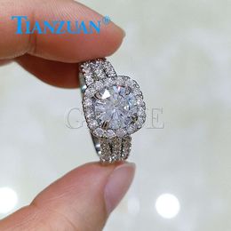 2ct 8mm Kussen Moissanite Ring Drie Rijen Half Band 925 Zilveren Hip Hop Mannen Vrouwen Diamanten Mannelijke Sieraden