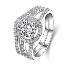 2ct echt wit goud briljante stijl twee ringen combineren authentieke simulate diamant trouwring voor vrouwen betaalbare gouden ring