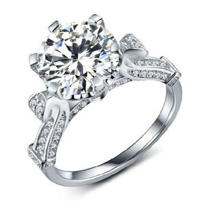 2CT Solitaire 2014 Designer Or Diamant Synthétique Bague de Fiançailles Pour Femmes 18K Or Blanc Bijoux Anneau AU750 Geniune Or Ring323n